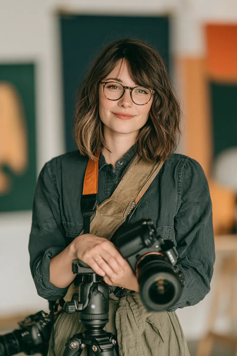 Freelance photographer adjusting a tripod, part of the equipment her loan financed